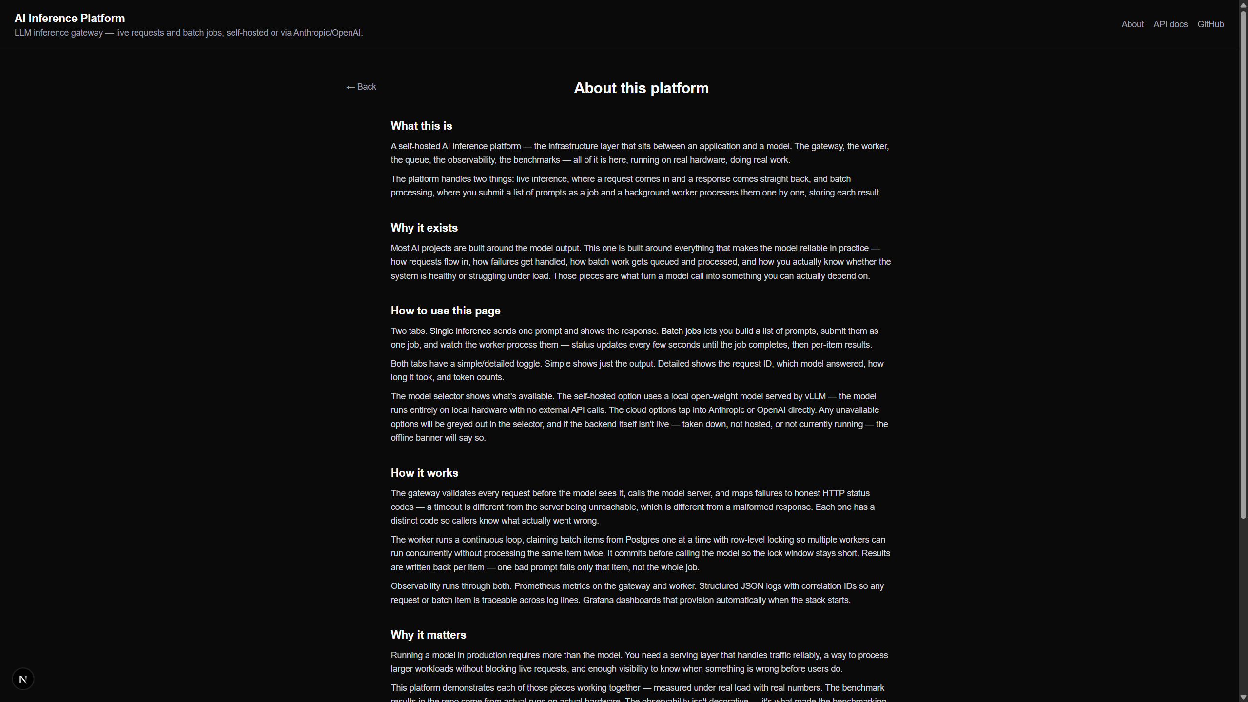 AI Inference Platform — about page