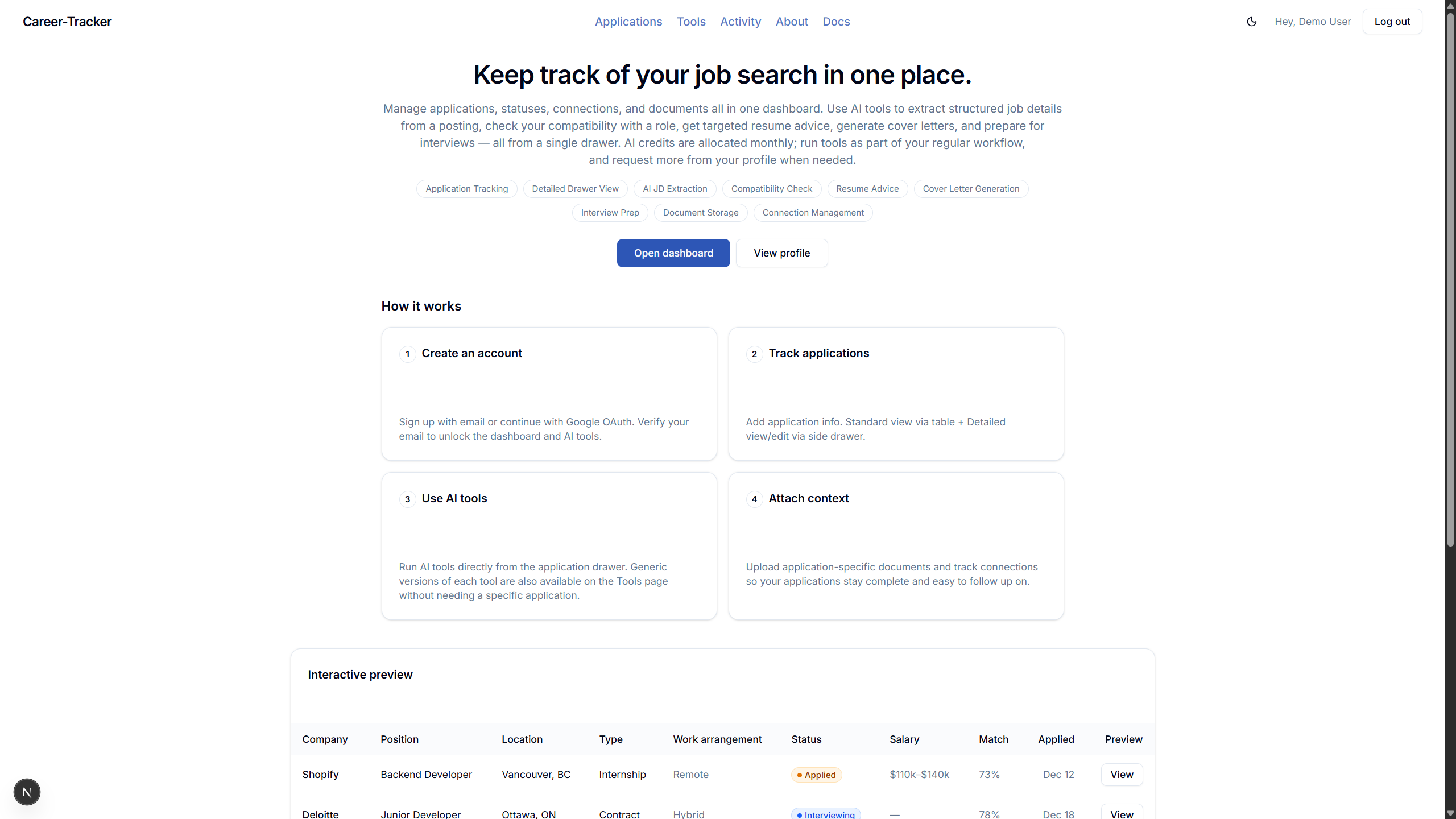 Career-Tracker.ca home page