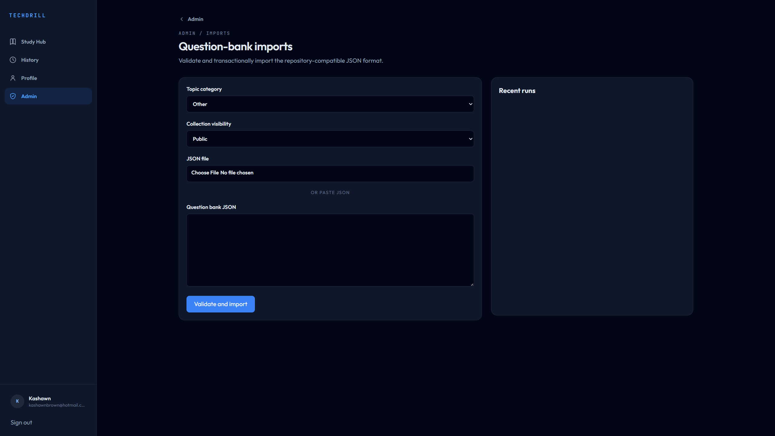 TechDrill question bank import workflow